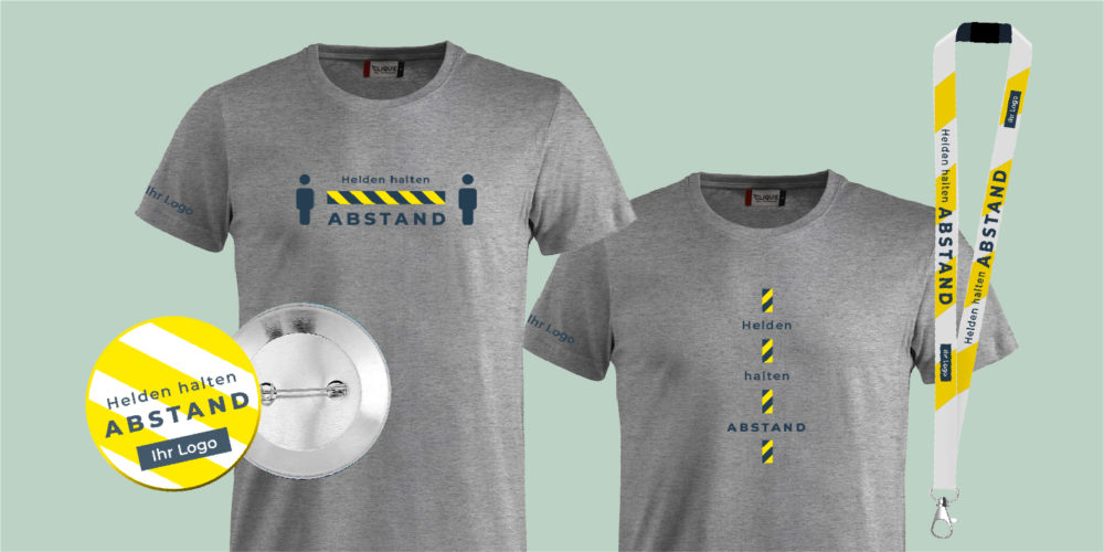 T-Shirt, Button, Lanyard - Heroes keep their distance