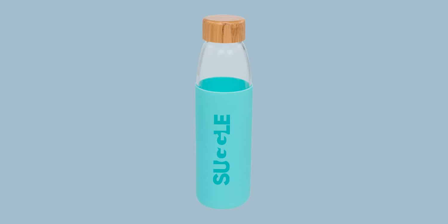 Glass drinking bottle printed with logo